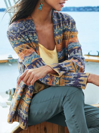 Retro Ethnisch Herbst Schwer Mikroelastizität Weit Standard Garn/Wolle Garn H-Linie Pullover Mantel für Damen