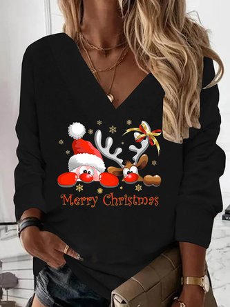 V-Ausschnitt Weihnachten Jersey Sweatshirts