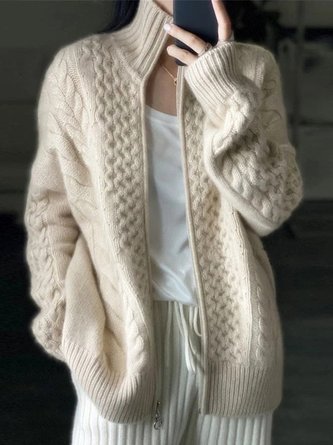 Warm Strickjacken mit Reißverschluss  Pullover Khaki Apricot Weiß Pink Rosa