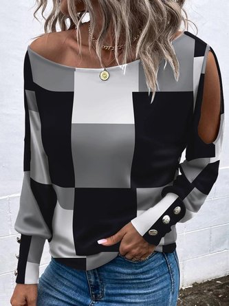 Rundhals Kariert Lässig T-Bluse