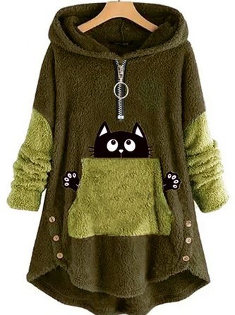 Warm Lässig Print Kapuzenpullover Lange Hoodie Herbst Winter