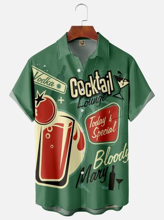 Cocktail Brusttasche Kurzarm Hawaiische Bluse
