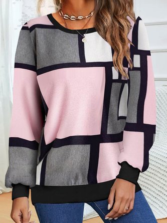Rundhals Weit Geometrisch Lässig Sweatshirt