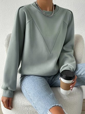 Rundhals Lässig Weit Unifarben Sweatshirt