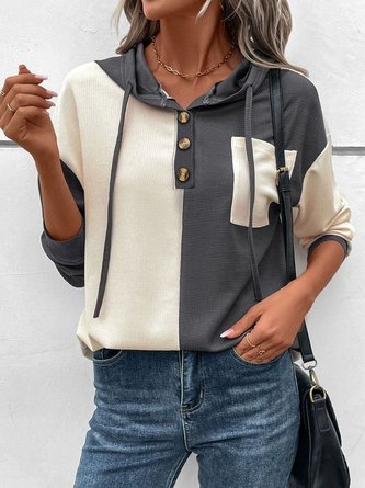 Weit Farbblock Schnalle Lässig Kapuze Sweatshirt