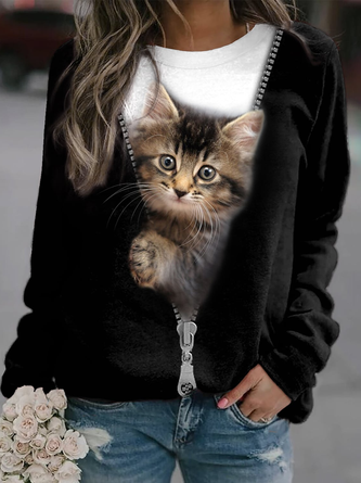 Katze Weit Rundhals Lässig Sweatshirt