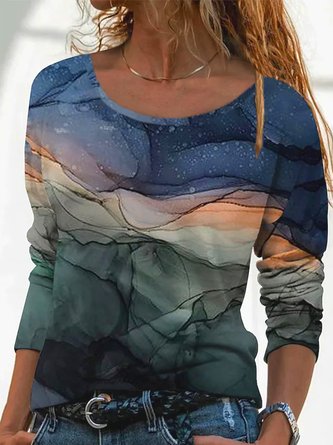 Abstrakt Langarm Lässig Rundhals T-Shirt
