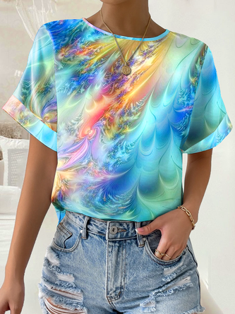Rundhals Abstrakt Weit Lässig T-Shirt