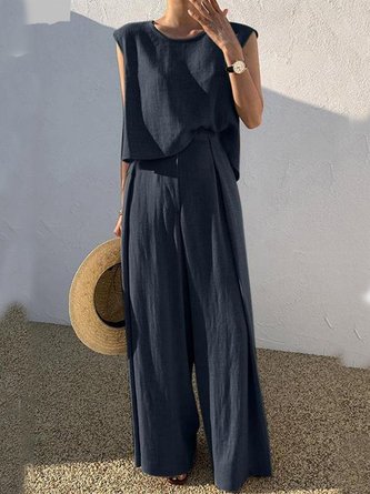 Damen Lässig Unifarben Sommer Hohe Taille Weit 1 * Satz Standard Ärmellos Rundhals Zweiteiliges Sets