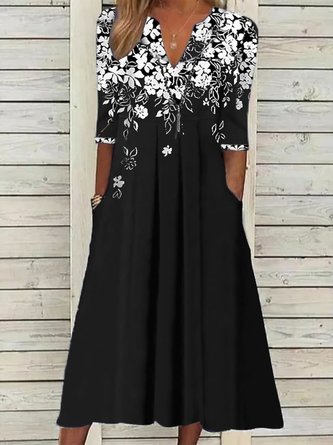 Elegant Weit Geblümt Kleid