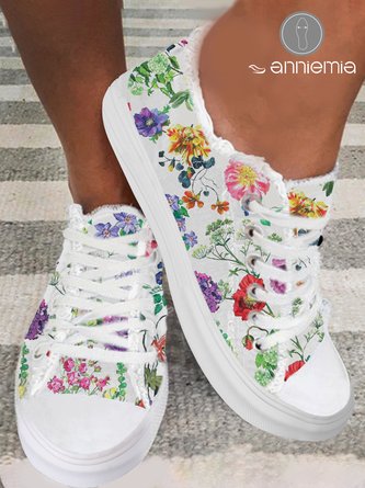 Weich und Bequem Geblümt Schnürung Segeltuch Schuhe