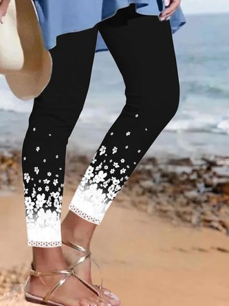 Lässig Regelmäßige Passform Geblümt Spitze Leggings