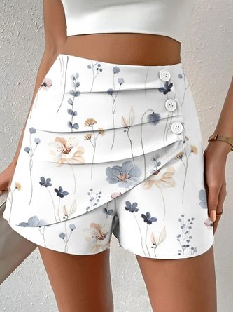 Weit Geknöpft Lässig Geblümt Shorts