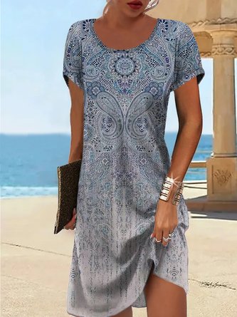 Weit Rundhals Urlaub Kleid mit