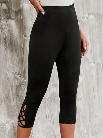 Unifarben Lässig Criss Kreuz Saum Caprihosen Leggings