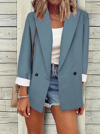 Unifarben Lässig Schalkragen Geknöpft Blazer