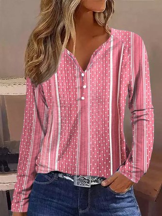 V-Ausschnitt Geometrisch Weit Lässig T-Shirt Langarmshirt