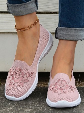 Geblümt Stickerei Atmungsaktiv Flyknit Slip On Sneakers