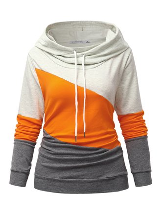 Orange Langarm Patchwork Lässig Kapuze Sweatshirts