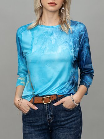 Print Langarm Rundhals Lässig T-Shirt