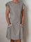 Damen Sommerkleider Einfarbiges Kurzarm Rundhals LeinenKleid mit Taschen
