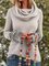 Modetalente damen Shirts Retro Langarm Ethnische Shirts mit Wasserfallausschnitt