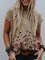 Khaki Einfach Rundhals Print Baumwollgemisch Shirts & Blusen&Shirts