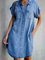 Blau Hemdkragen Unifarben Kurzarm Denim Kleider