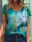 Bunte Blume Malerei Shirts mitV-Ausschnitt