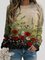 Damen Kattun Print Langarm Rundhals Lässig Sweatshirt