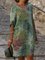 Retro Blätter Print Große Größen 3/4 Ärmel Freizeitkleid