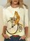 Schön Katze Print Rundhals Lang Lässig T-Shirt