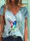 Vogel Print V-Ausschnitt Baumwollgemisch Kurzarm T-Shirts