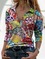 Große Größen Geblümt Langarm Böhmisch Shirts & Blusen&Shirts