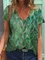 V-Ausschnitt Retro Bluse mit Blätter Print