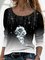Schwarz Geblümt Batik Print Strass Lässig Langarm Normal Shirts & Blusen&Shirts