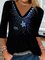 Retro Geometrisch Geblümt Hotfix 3/4 Ärmel V-Ausschnitt Große Größen Lässig Blusen&Shirts
