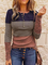 Farbblock Spitze Patchwork Lässig V-Ausschnitt Shirts & Blusen