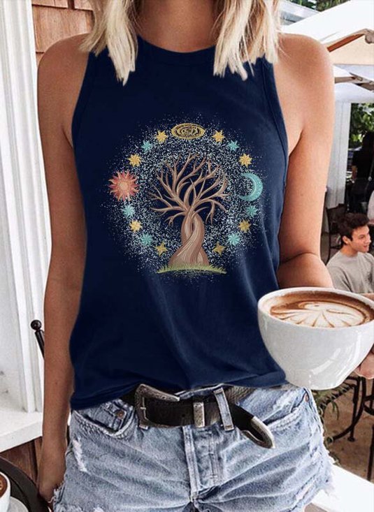 Baum Sonne und Mond Mit Sterne Grafik Tanktop Oberteile