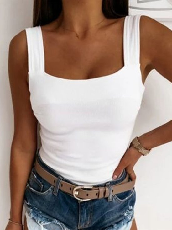 Sexy Dünn Unifarben Ärmellos Stricken Tanktop