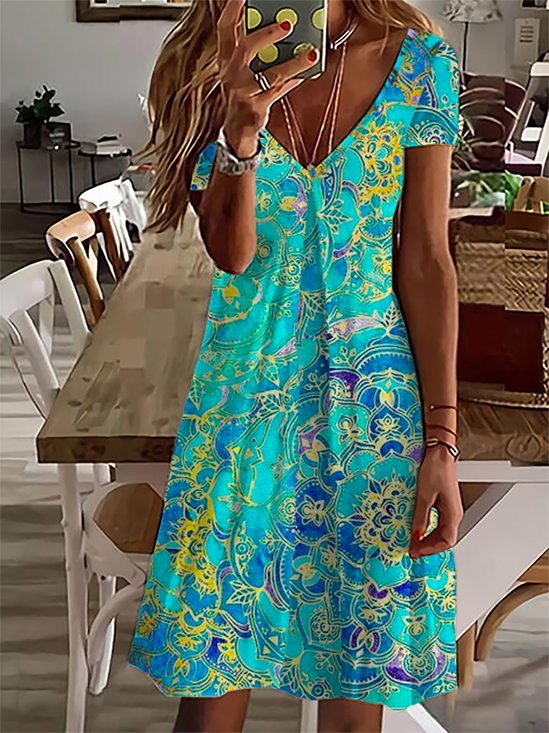 Rundhalsausschnitt Kleid Wickelkleid Maxikleid mit Blumenprint