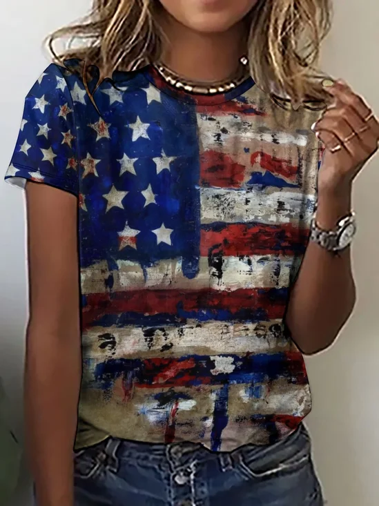 Damen Vereinigte Staaten von Amerika Flagge Print Lässig Kurzarm T-Shirt