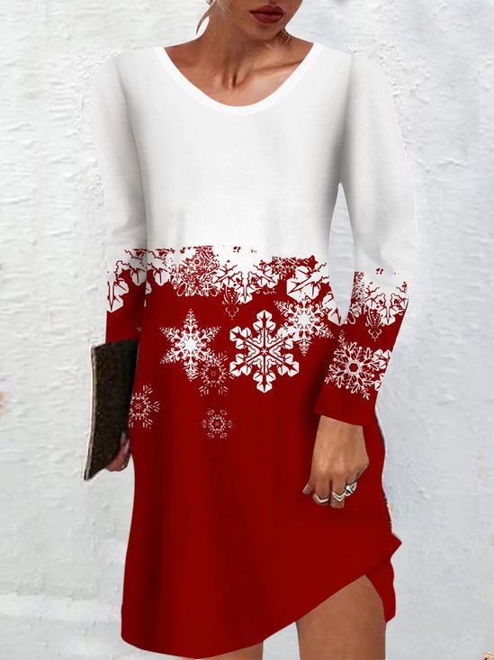 Damen Lässig Schneeflocke Urlaub Party V-Ausschnitt Kleid