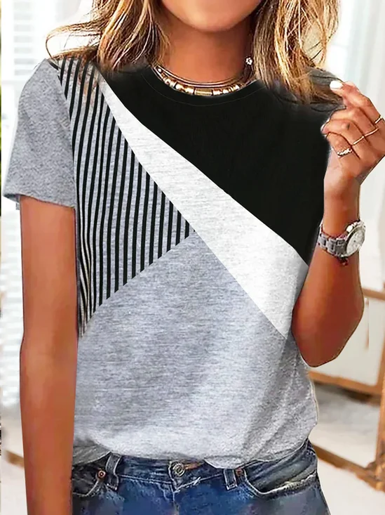 Jersey Lässig Gestreift T-Shirt