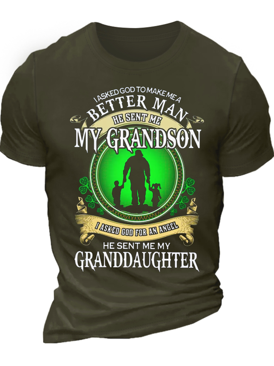 Herren Ich fragte Gott zu machen Mir A besser Mann T-Shirt, Perfekt Geschenk für Opa Kleeblatt NS Patricks Tag Lässig  Briefe T-Shirt