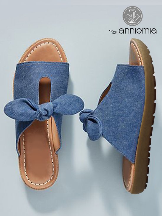 Bequem Weich Unterseite Fashion Verknotet Blau Denim Pantolette