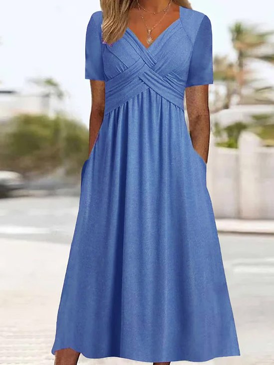V-Ausschnitt Kleid Lässiges Maxikleid Unifarben