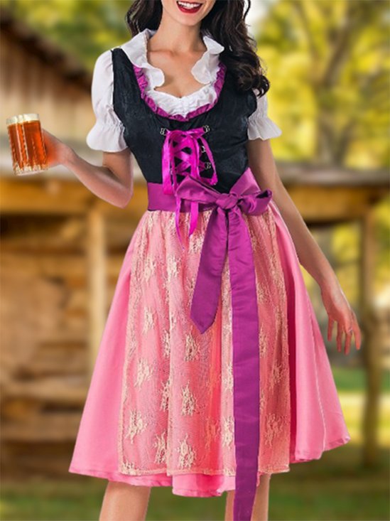 Oktoberfest Bayerisch traditionell Bier Kurzarm Kleid Schnürung mit Gürtel