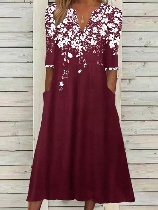 Elegant Weit Geblümt Kleid