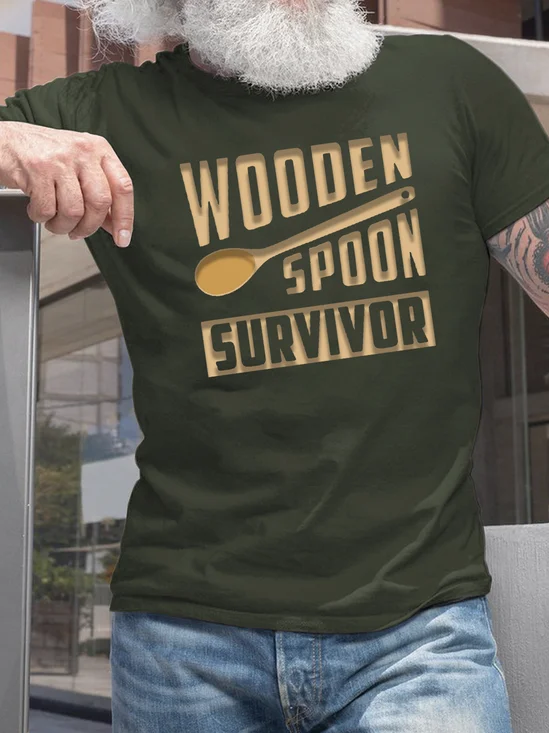 Herren Hölzerne Löffel Überlebende  Lässig Rundhals Regelmäßige Passform T-Shirt